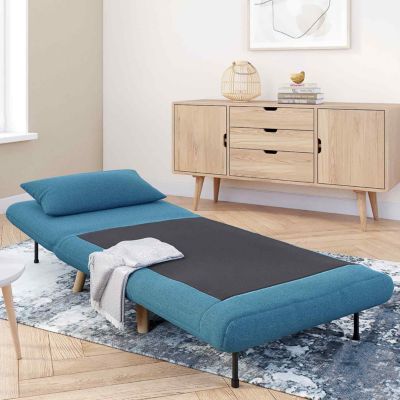 Fauteuil convertible ROMEO lit d'appoint 1 place 80x190 cm tissu bleu canard