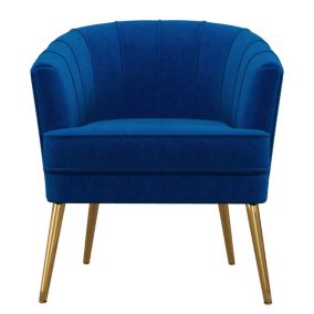 Fauteuil coquillage fauteuil design dim. 71L x 72P x 75H cm piètement doré effilé velours bleu roi