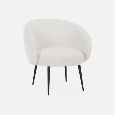 Fauteuil cosy rond en bouclette crème. Hima. L 74 x P 72 x H 80.5cm