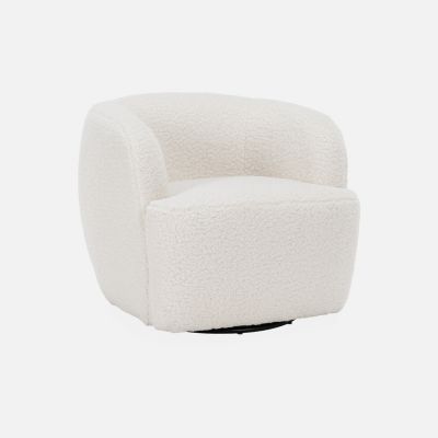 Fauteuil cosy rond pivotant en bouclette crème. Laya. L 79.5 x P 77.5 x H 67cm