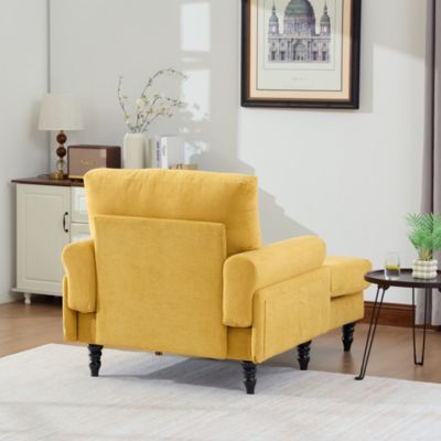 Fauteuil d'Appoint Moderne avec Accoudoirs Rembourrés et Poche Latérale, pour Salon ou Bureau, Pieds Bois Naturel, Jaune