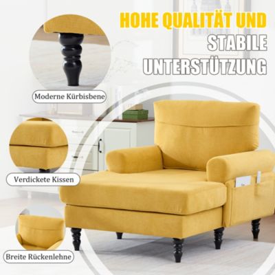 Fauteuil d'Appoint Moderne avec Accoudoirs Rembourrés et Poche Latérale, pour Salon ou Bureau, Pieds Bois Naturel, Jaune
