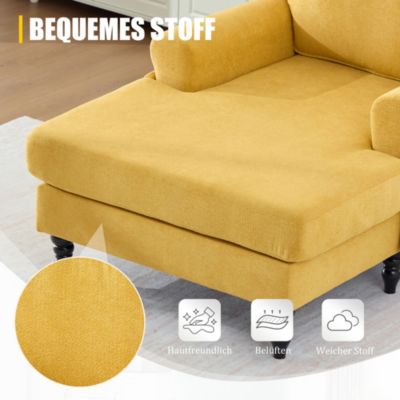 Fauteuil d'Appoint Moderne avec Accoudoirs Rembourrés et Poche Latérale, pour Salon ou Bureau, Pieds Bois Naturel, Jaune
