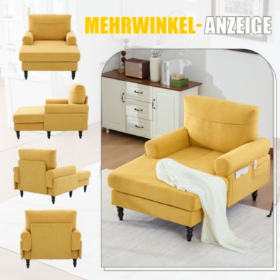 Fauteuil d'Appoint Moderne avec Accoudoirs Rembourrés et Poche Latérale, pour Salon ou Bureau, Pieds Bois Naturel, Jaune