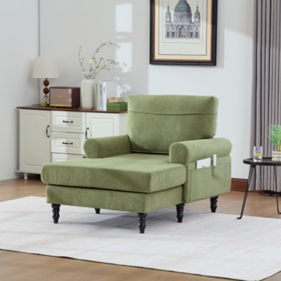 Fauteuil d'Appoint Moderne avec Accoudoirs Rembourrés et Poche Latérale, pour Salon ou Bureau, Pieds Bois Naturel, Vert Olive