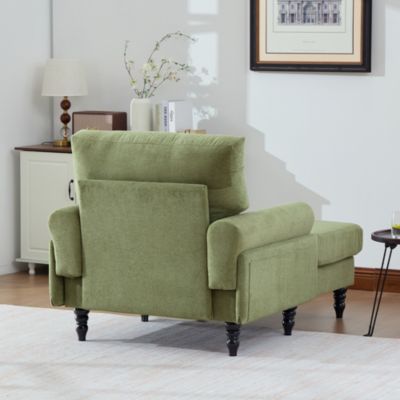 Fauteuil d'Appoint Moderne avec Accoudoirs Rembourrés et Poche Latérale, pour Salon ou Bureau, Pieds Bois Naturel, Vert Olive