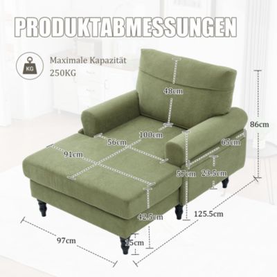 Fauteuil d'Appoint Moderne avec Accoudoirs Rembourrés et Poche Latérale, pour Salon ou Bureau, Pieds Bois Naturel, Vert Olive