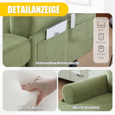 Fauteuil d'Appoint Moderne avec Accoudoirs Rembourrés et Poche Latérale, pour Salon ou Bureau, Pieds Bois Naturel, Vert Olive
