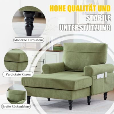 Fauteuil d'Appoint Moderne avec Accoudoirs Rembourrés et Poche Latérale, pour Salon ou Bureau, Pieds Bois Naturel, Vert Olive