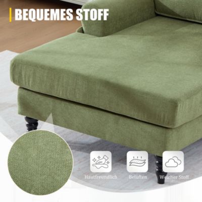 Fauteuil d'Appoint Moderne avec Accoudoirs Rembourrés et Poche Latérale, pour Salon ou Bureau, Pieds Bois Naturel, Vert Olive