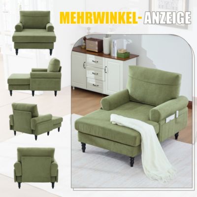 Fauteuil d'Appoint Moderne avec Accoudoirs Rembourrés et Poche Latérale, pour Salon ou Bureau, Pieds Bois Naturel, Vert Olive