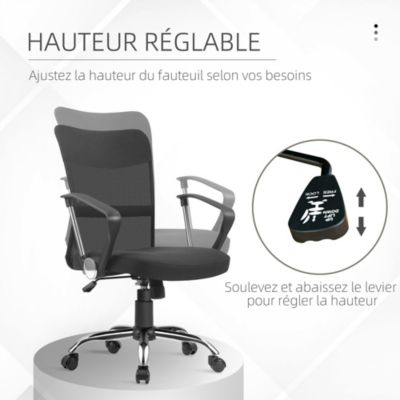 Fauteuil de bureau chaise de bureau réglable pivotant fonction à bascule lin maille résille respirante noir