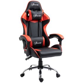 Fauteuil de bureau gamer style baquet racing - pivotant, inclinable - coussins tétière et lombaires - revêtement PU rouge noir