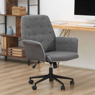 Fauteuil de bureau hauteur réglable roulettes pivotant tissu chanvre gris chiné