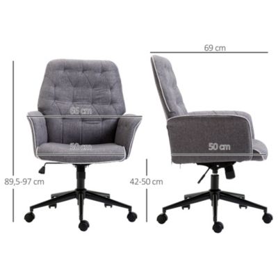 Fauteuil de bureau hauteur réglable roulettes pivotant tissu chanvre gris chiné