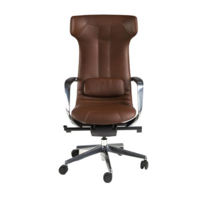 Fauteuil de bureau pivotant en similicuir marron