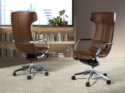 Fauteuil de bureau pivotant en similicuir marron