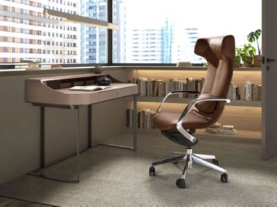 Fauteuil de bureau pivotant en similicuir marron
