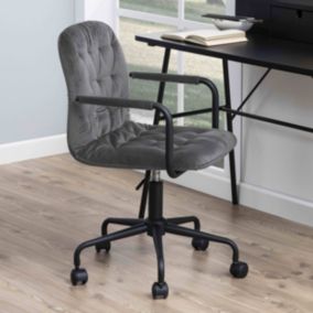 Fauteuil de bureau à roulettes en velours gris Oviala