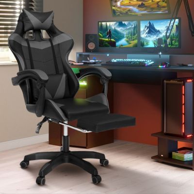 Fauteuil de gaming ALEX réglable avec repose-pied, coussin de tête et coussin lombaire noir et gris