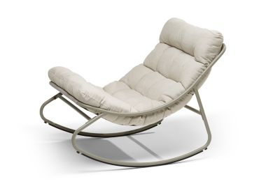 Fauteuil de jardin à bascule avec coussin rembourré beige 78 x 107 x 69 cm, Jardiline Deauville