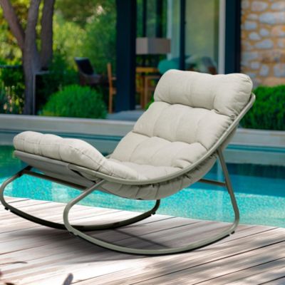Fauteuil de jardin à bascule avec coussin rembourré beige 78 x 107 x 69 cm, Jardiline Deauville