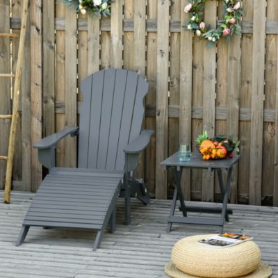 Fauteuil de jardin Adirondack pliable avec repose-pied et table basse bois sapin traité gris