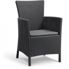 Fauteuil de jardin - Allibert by KETER - IOWA - En résine imitation rotin tressé - Coloris : gris graphite - Avec coussin
