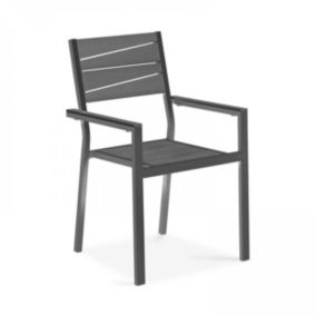 Fauteuil de jardin aluminium et bois synthétique gris foncé  Oviala