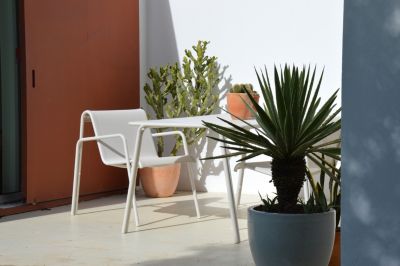 Fauteuil de jardin aluminium et textilène Atlas crème Arcane H.81 cm