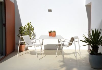Fauteuil de jardin aluminium et textilène Atlas crème Arcane H.81 cm