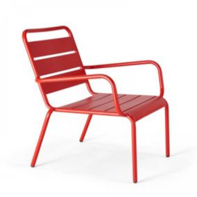 Fauteuil de jardin bas relax acier rouge Palavas  Oviala