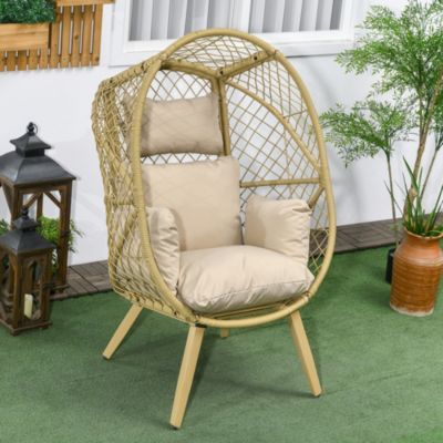 Fauteuil de jardin cocon sur pied dim. 88L x 85l x 143H cm avec coussins