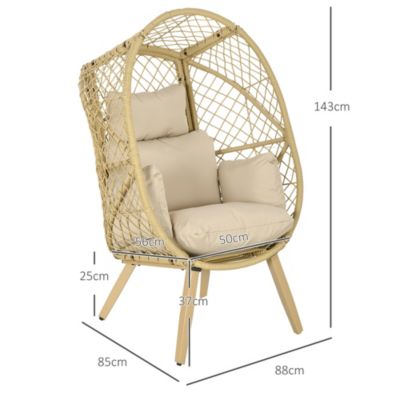 Fauteuil de jardin cocon sur pied dim. 88L x 85l x 143H cm avec coussins