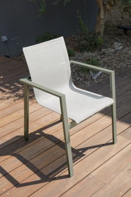 Fauteuil de jardin empilable Miami en alu kaki et textilène gris DCB GARDEN