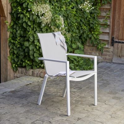 Fauteuil de jardin en aluminium blanc et textilène gris
