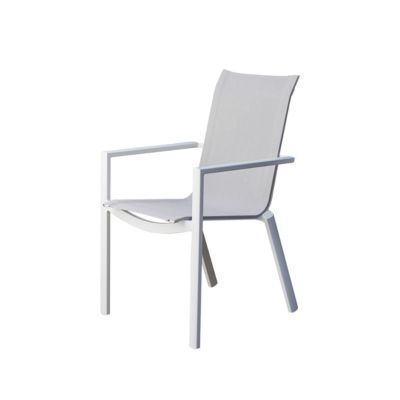 Fauteuil de jardin en aluminium blanc et textilène gris