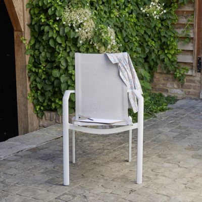 Fauteuil de jardin en aluminium blanc et textilène gris