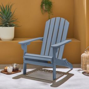 Fauteuil de jardin en bois - Adirondack Salamanca bleu grisé - Eucalyptus. chaise de terrasse retro. siège de plage