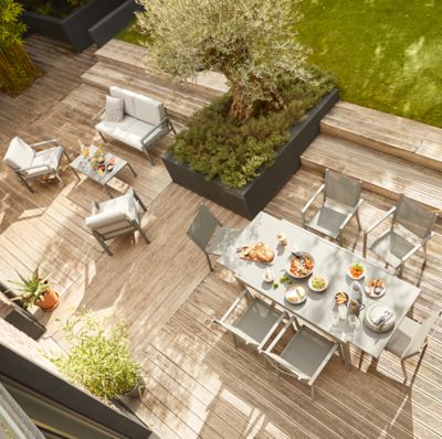 Fauteuil de jardin GoodHome Batz en aluminium et polyester - Coloris gris acier - Hauteur 86 cm