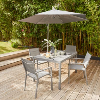 Fauteuil de jardin GoodHome Batz en aluminium et polyester - Coloris gris acier - Hauteur 86 cm