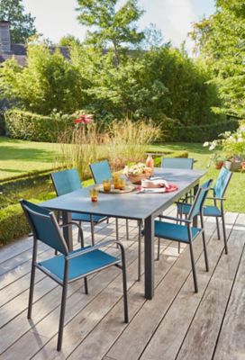 Fauteuil de jardin Proloisirs Duca en aluminium - Coloris châssis graphite, assise bleue - Hauteur 87 cm