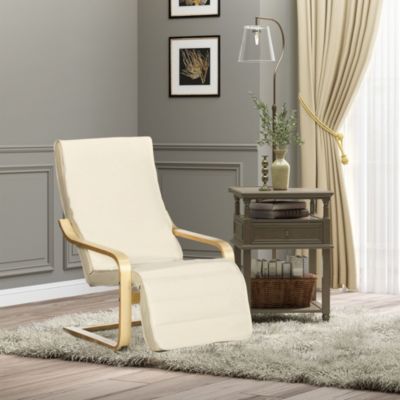 Fauteuil de Jardin - Repose-Pieds et Dossier Inclinable, Bois/Bouleau, Revêtement Lin, Mobilier Terrasse/Balcon/Jardin - Crème