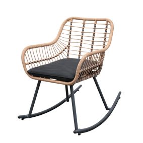 Fauteuil de jardin rocking chair GoodHome Apolima en acier et rotin synthétique - Coloris marron rotin et noir ébène - Hauteur 84 cm