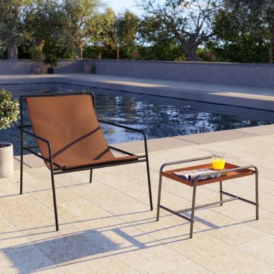 Fauteuil de jardin structure acier noir et assise polytextilène effet cuir GoodHome Petalii