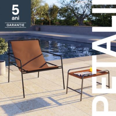 Fauteuil de jardin structure acier noir et assise polytextilène effet cuir GoodHome Petalii