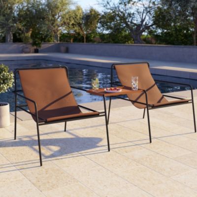 Fauteuil de jardin structure acier noir et assise polytextilène effet cuir GoodHome Petalii