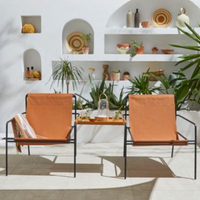 Fauteuil de jardin structure acier noir et assise polytextilène effet cuir GoodHome Petalii