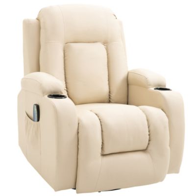 Fauteuil de massage et relaxation électrique chauffant inclinable manuellement repose-pied télécommande crème