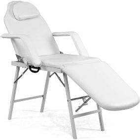 Fauteuil de Massage Inclinable et Pliable avec Oreiller et Accoudoir Amovibles Table de Massage Ergonomique Blanc